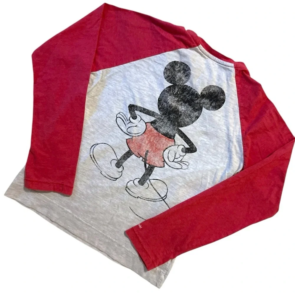 Disney Parks Mickey Mouse Raglan Long Sleeve Shirt Youth XL Red Gray - Picture 3 of 8